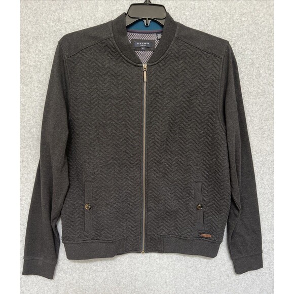 Ted Baker London Deeaz Zip Up Sweater 6 US 2XL Gray Quilted Herringbone Jacket - Picture 1 of 12